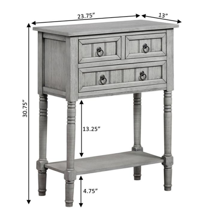 Light Gray 3-Drawer Turned Legs Accent Table
