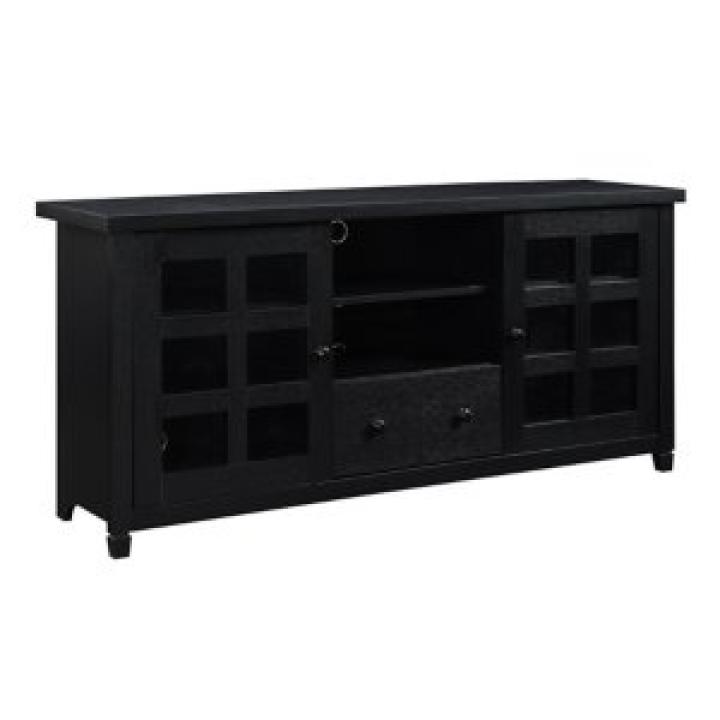 Black Wood 2-Door Windowpane Media Cabinet