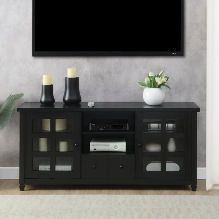 Black Wood 2-Door Windowpane Media Cabinet