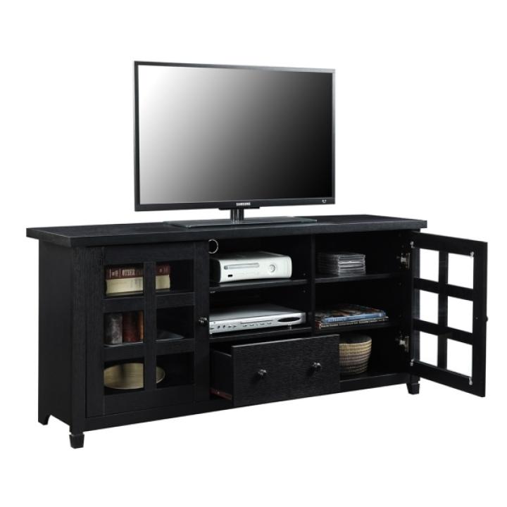 Black Wood 2-Door Windowpane Media Cabinet