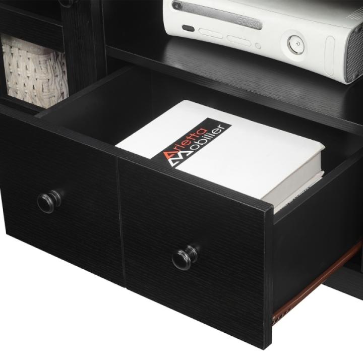 Black Wood 2-Door Windowpane Media Cabinet