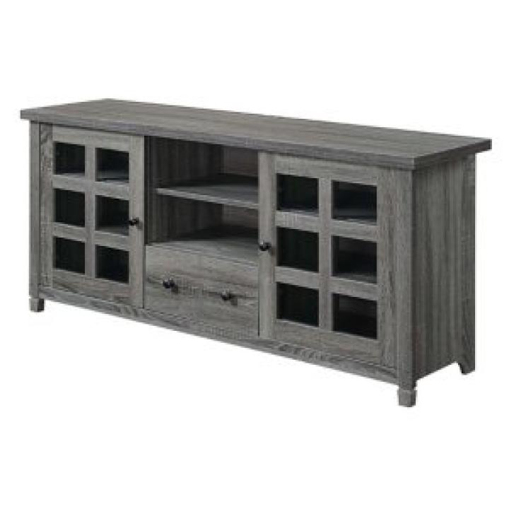 Gray Wood 2-Door Windowpane Media Cabinet