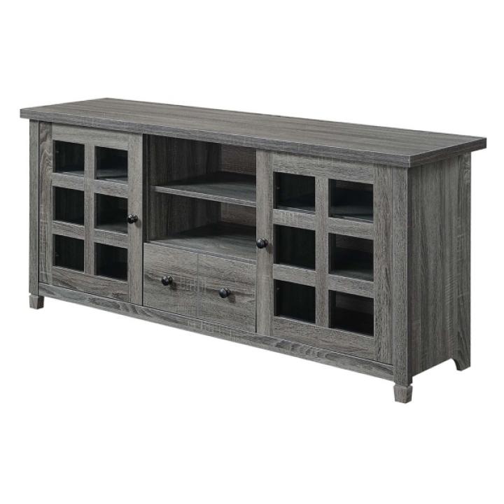 Gray Wood 2-Door Windowpane Media Cabinet