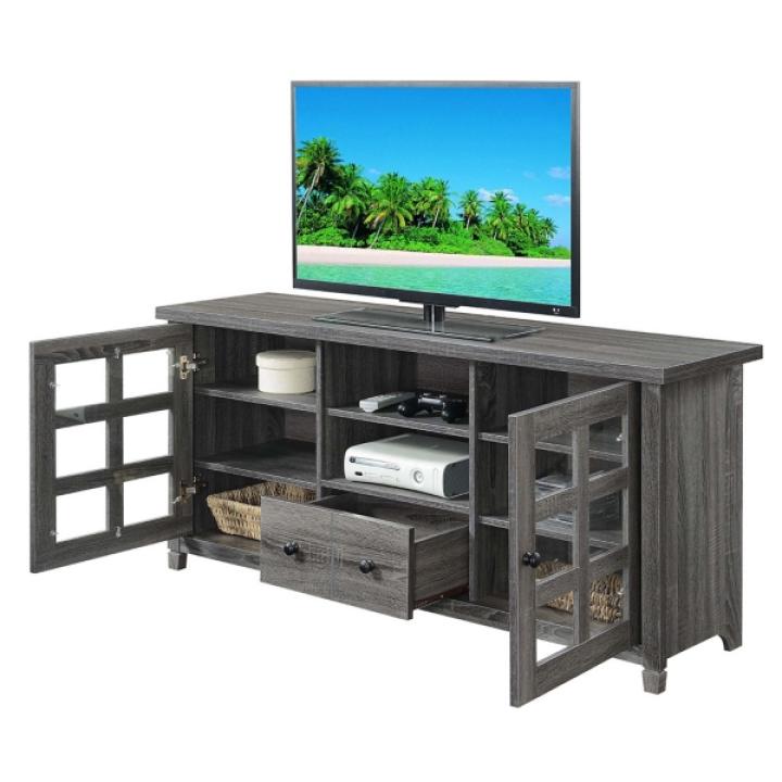 Gray Wood 2-Door Windowpane Media Cabinet