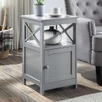 Gray Wood X Sides Storage Accent Table
