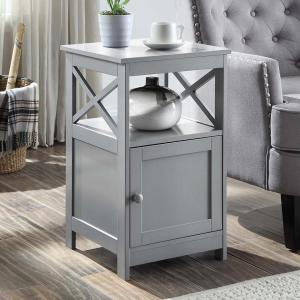 Gray Wood X Sides Storage Accent Table