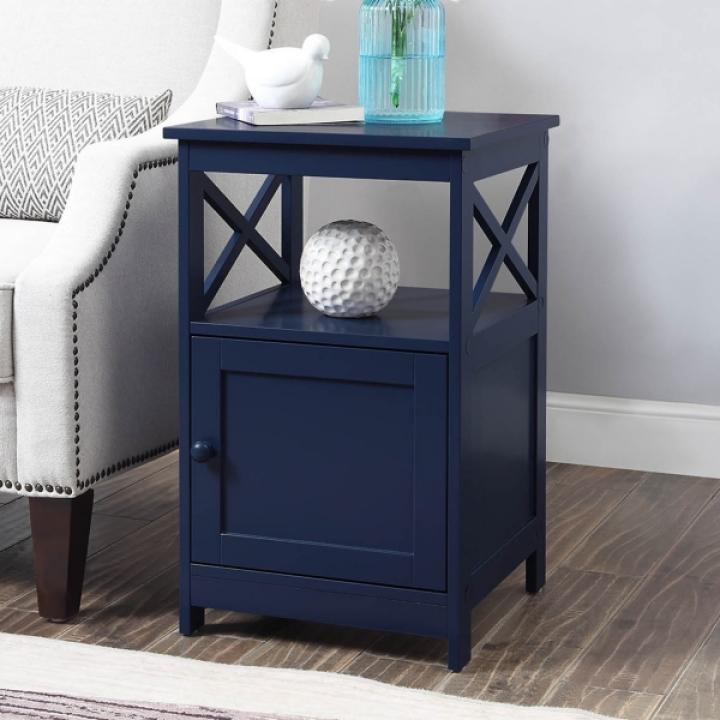Blue Wood X Sides Storage Accent Table