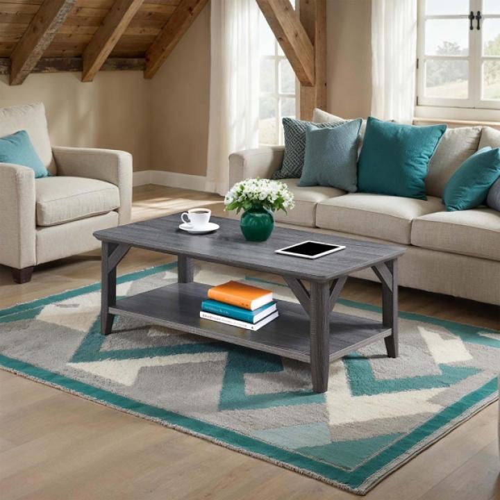Gray Tapered Legs Rustic Coffee Table
