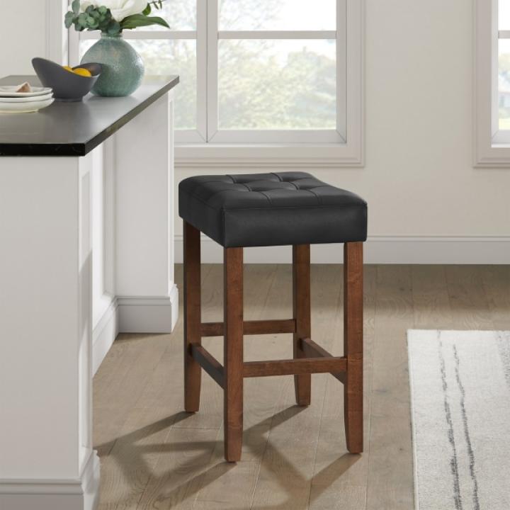 Black Faux Leather Madison Walnut Counter Stool