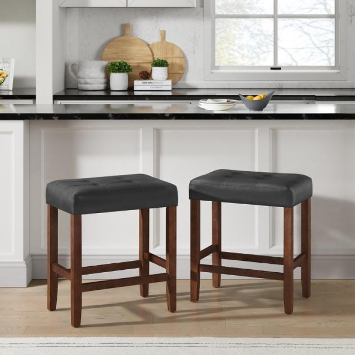 Black Faux Leather Madison Walnut Counter Stool
