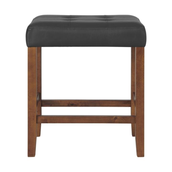 Black Faux Leather Madison Walnut Counter Stool