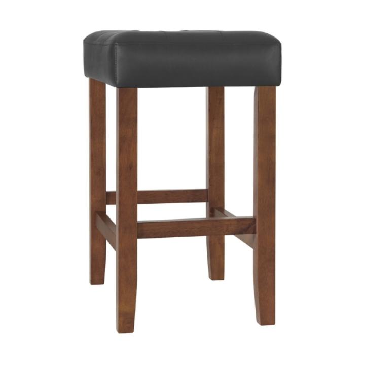 Black Faux Leather Madison Walnut Counter Stool