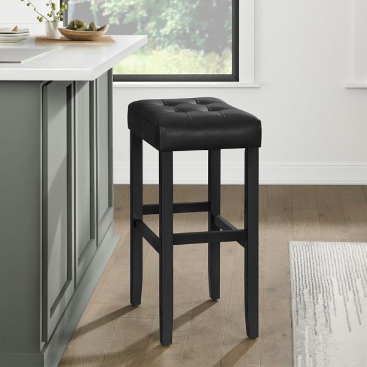 Black Faux Leather Tufted Madison Bar Stool
