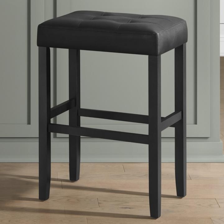 Black Faux Leather Tufted Madison Bar Stool