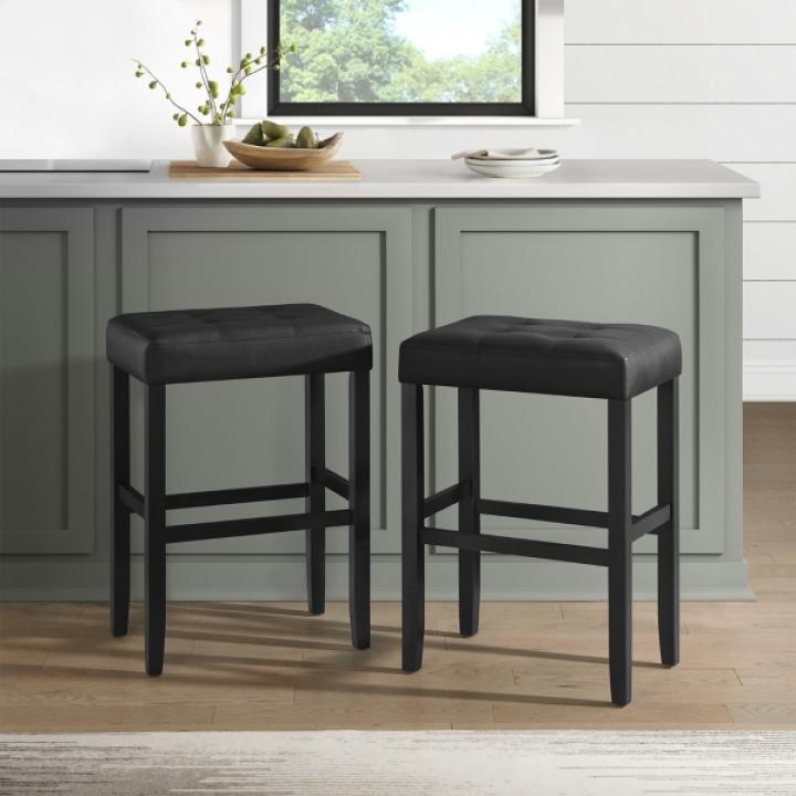 Black Faux Leather Tufted Madison Bar Stool