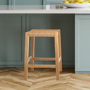 Newport Natural Wood and Rattan Counter Stool