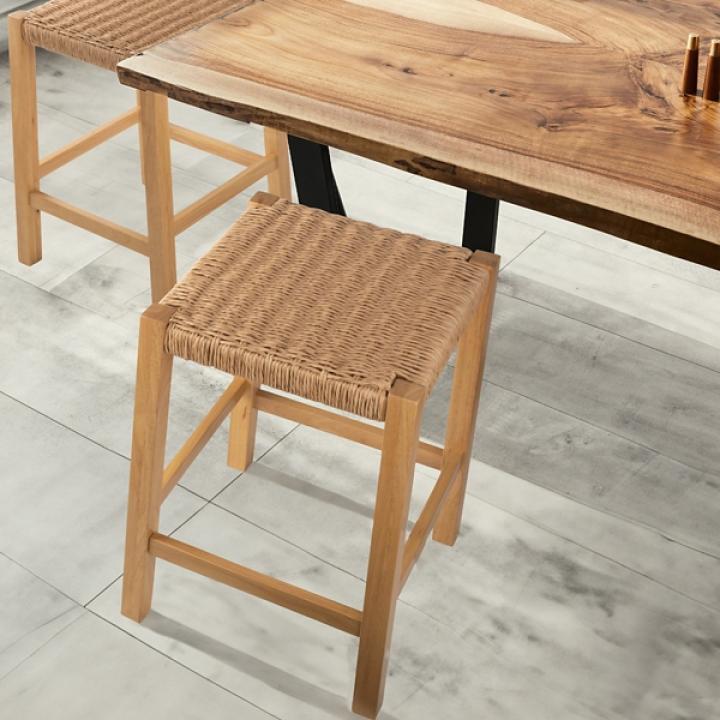 Newport Natural Wood and Rattan Counter Stool