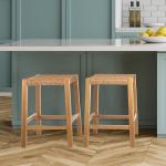 Newport Natural Wood and Rattan Counter Stool