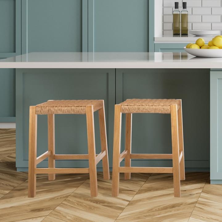 Newport Natural Wood and Rattan Counter Stool