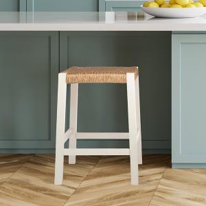 White Newport Wood and Rattan Counter Stool