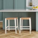 White Newport Wood and Rattan Counter Stool