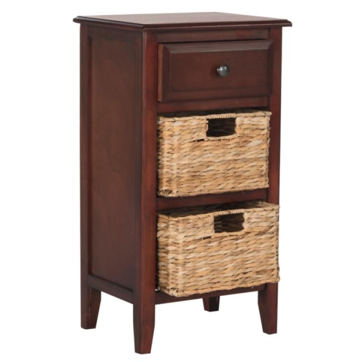 Cherry Wood Woven Baskets Everly Accent Table