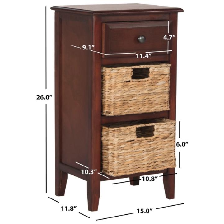 Cherry Wood Woven Baskets Everly Accent Table
