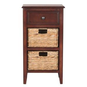 Cherry Wood Woven Baskets Everly Accent Table