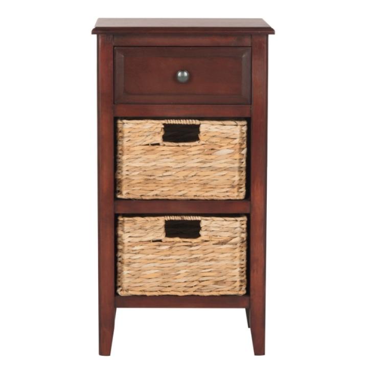 Cherry Wood Woven Baskets Everly Accent Table