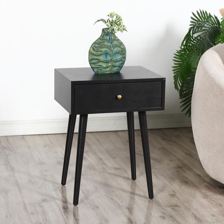 Black Wood 1-Drawer Arthur Accent Table