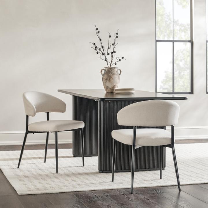Ivory and Black Curved Dining Chairs, Set of 2
