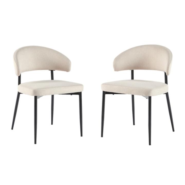 Ivory and Black Curved Dining Chairs, Set of 2