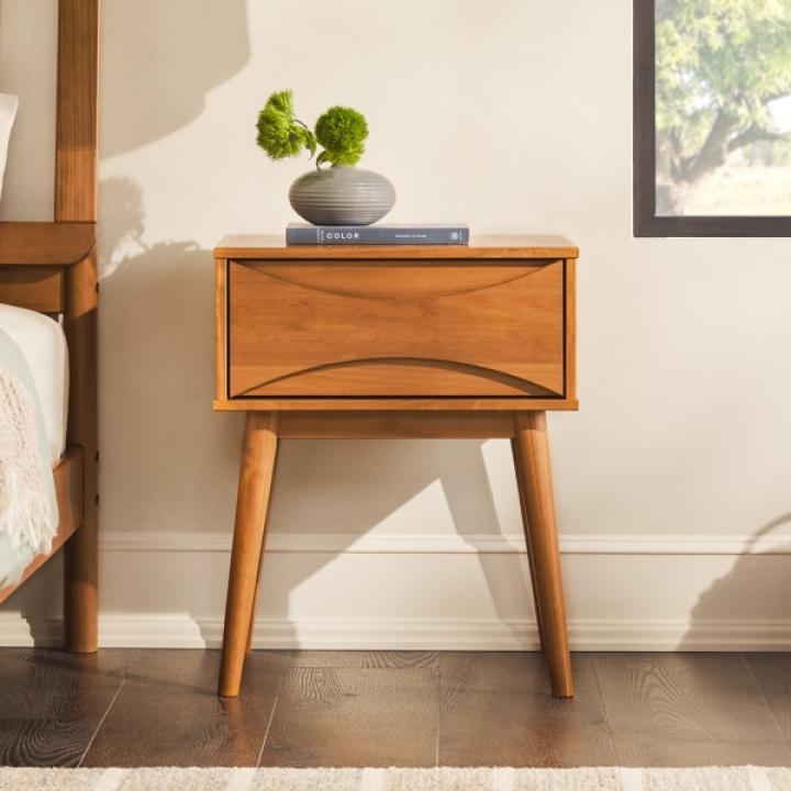 Caramel Wood Mid-Century Modern Nightstand