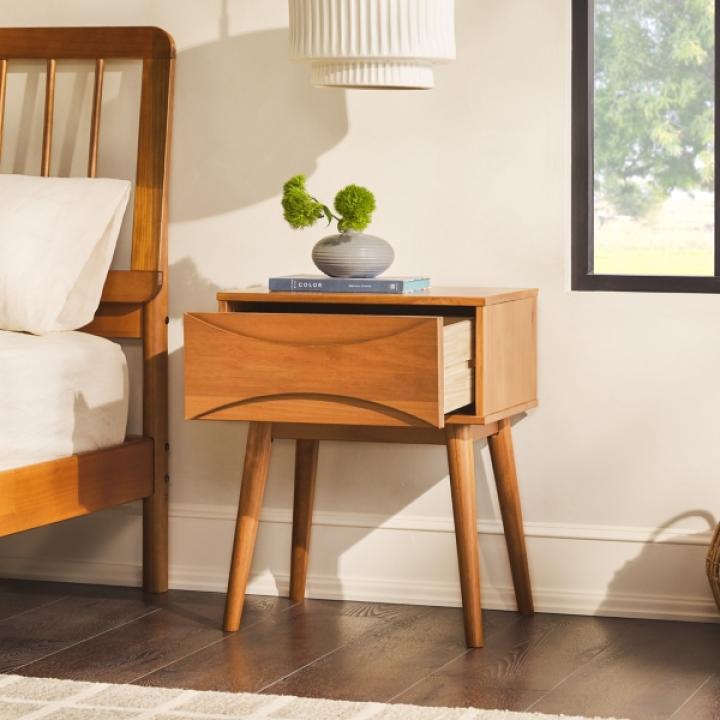 Caramel Wood Mid-Century Modern Nightstand