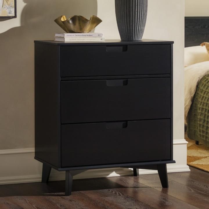 Black Wood Modern 3-Drawer Dresser