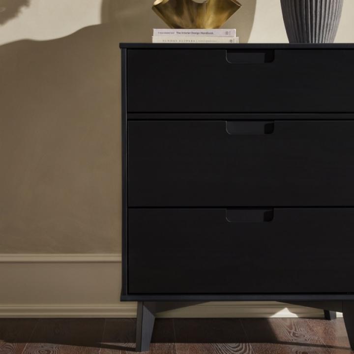 Black Wood Modern 3-Drawer Dresser