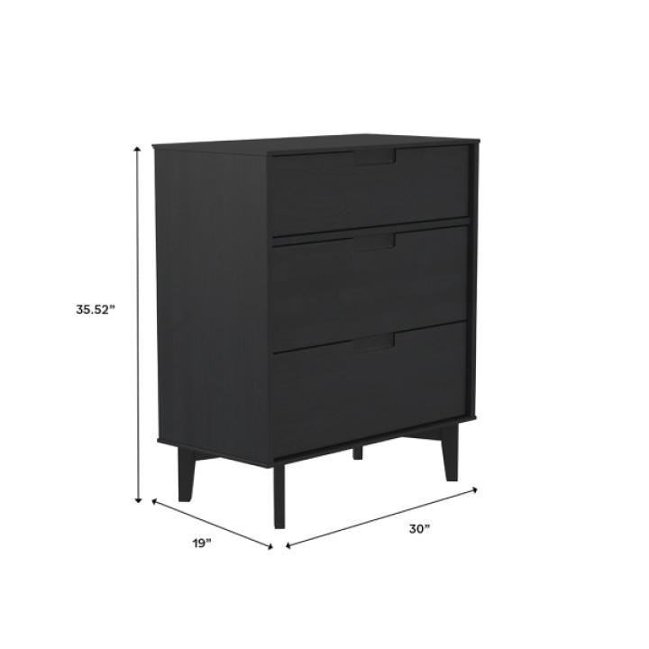 Black Wood Modern 3-Drawer Dresser