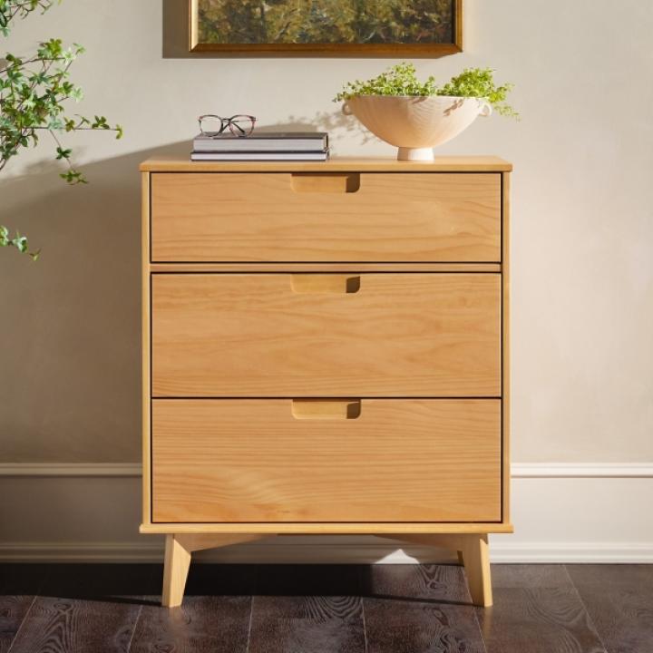 Natural Wood Modern 3-Drawer Dresser