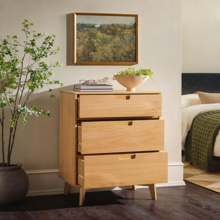 Natural Wood Modern 3-Drawer Dresser