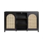 Black Wood and Rattan 2-Door Sideboard
