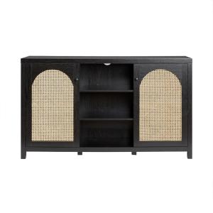Black Wood and Rattan 2-Door Sideboard