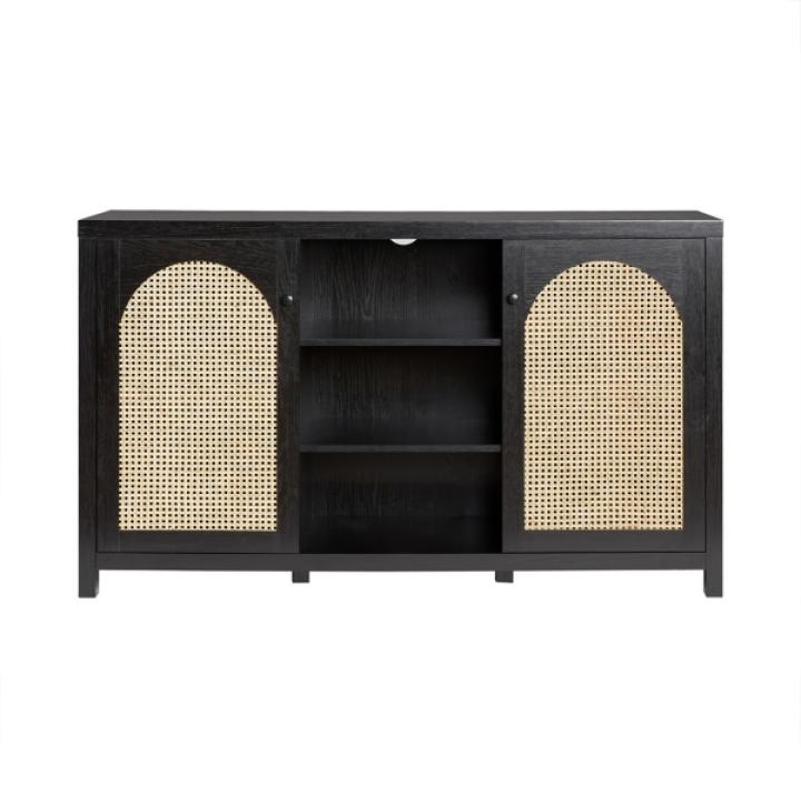 Black Wood and Rattan 2-Door Sideboard