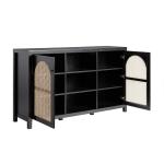 Black Wood and Rattan 2-Door Sideboard