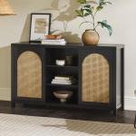 Black Wood and Rattan 2-Door Sideboard