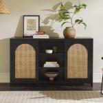 Black Wood and Rattan 2-Door Sideboard