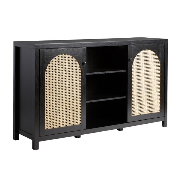 Black Wood and Rattan 2-Door Sideboard