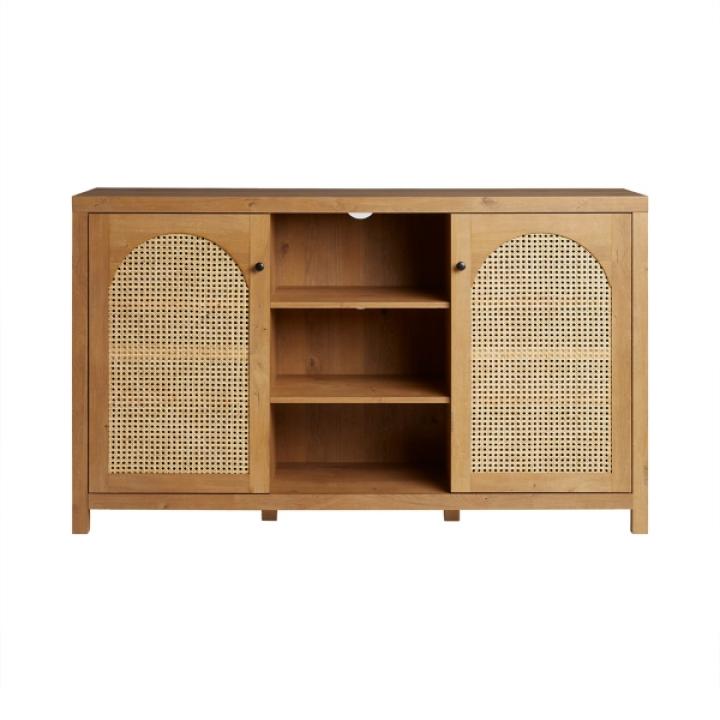 Brown Wood and Rattan 2-Door Cabinet