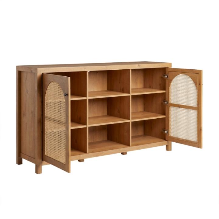 Brown Wood and Rattan 2-Door Cabinet