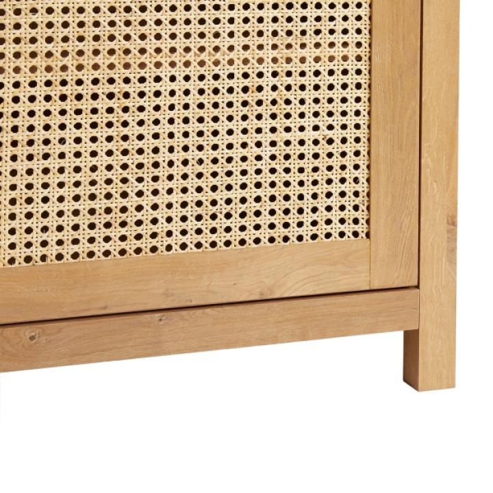 Brown Wood and Rattan 2-Door Cabinet