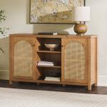 Brown Wood and Rattan 2-Door Cabinet